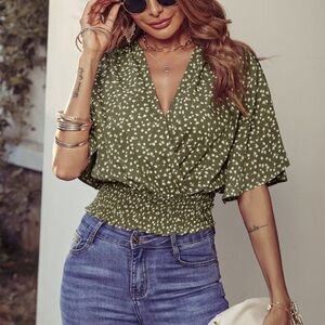 Olive Green Floral Women's Top